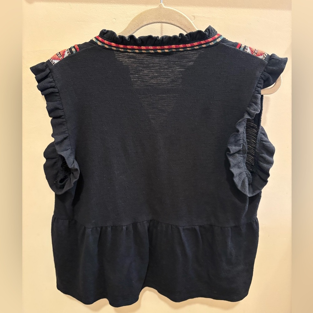 THML ELIZABETH EMBROIDERED BLACK V-NECK TOP WOMEN’S LARGE - Picture 8 of 10
